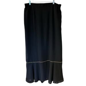 Tally Taylor Black Trumpet Midi Skirt SZ 18W Lined Gold Chain Sequin Trim VTG